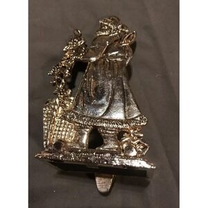 Stocking Holder / Hanger Santa with Basket of Toys 6" Enesco Gold Tone